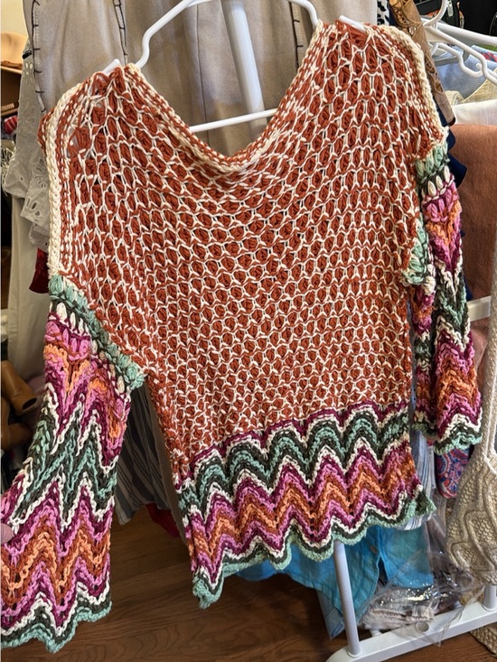 Free People Sweaters - Free People Multicolor Open-Knit Crochet Sweater with Orange Body